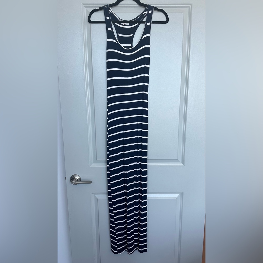 Young Pretty Thing. Fitted Maxi Navy w/White Stripes. Racerback. Size Small